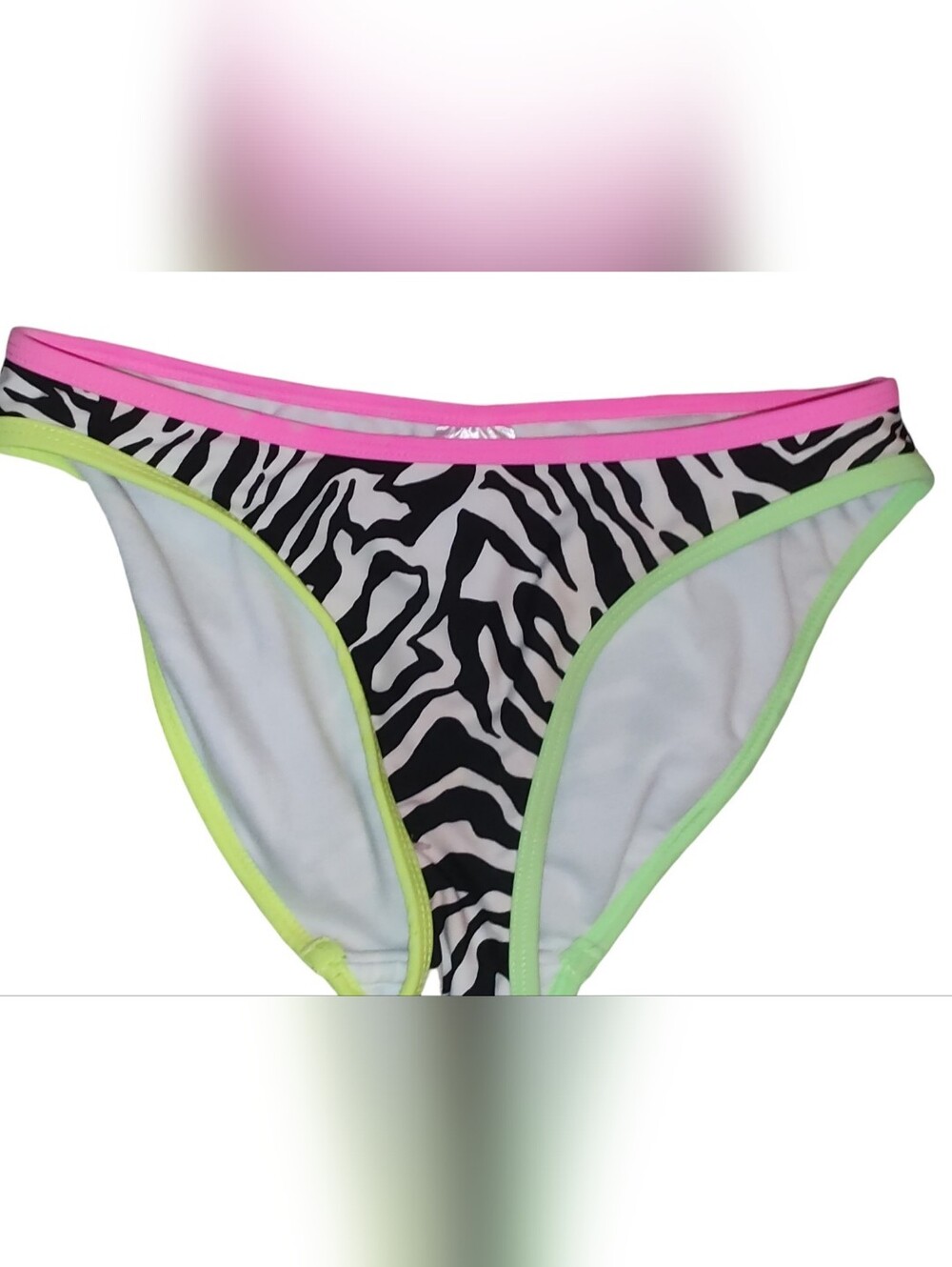 No Boundaries Women's Zebra Print Bikini Swimsuit Bottom Neon Trim Size Small